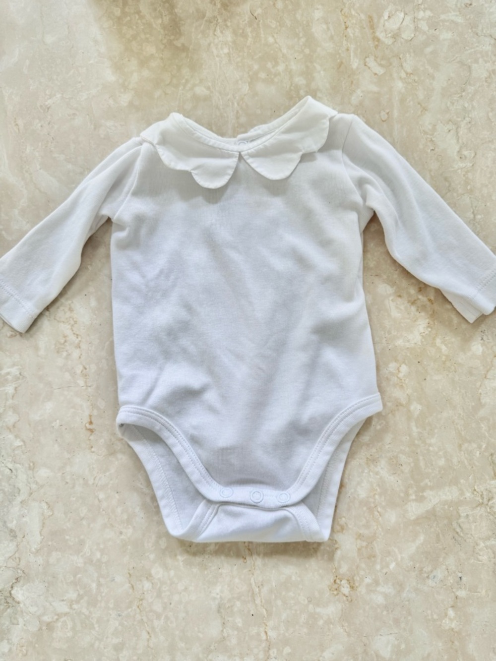 Jacadi White Long-Sleeve Bodysuit with Peter Pan Collar